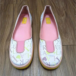 Furla Women's Size 7.5 ( EU 38) Printed Pink Canvas Loafer Flat Shoes